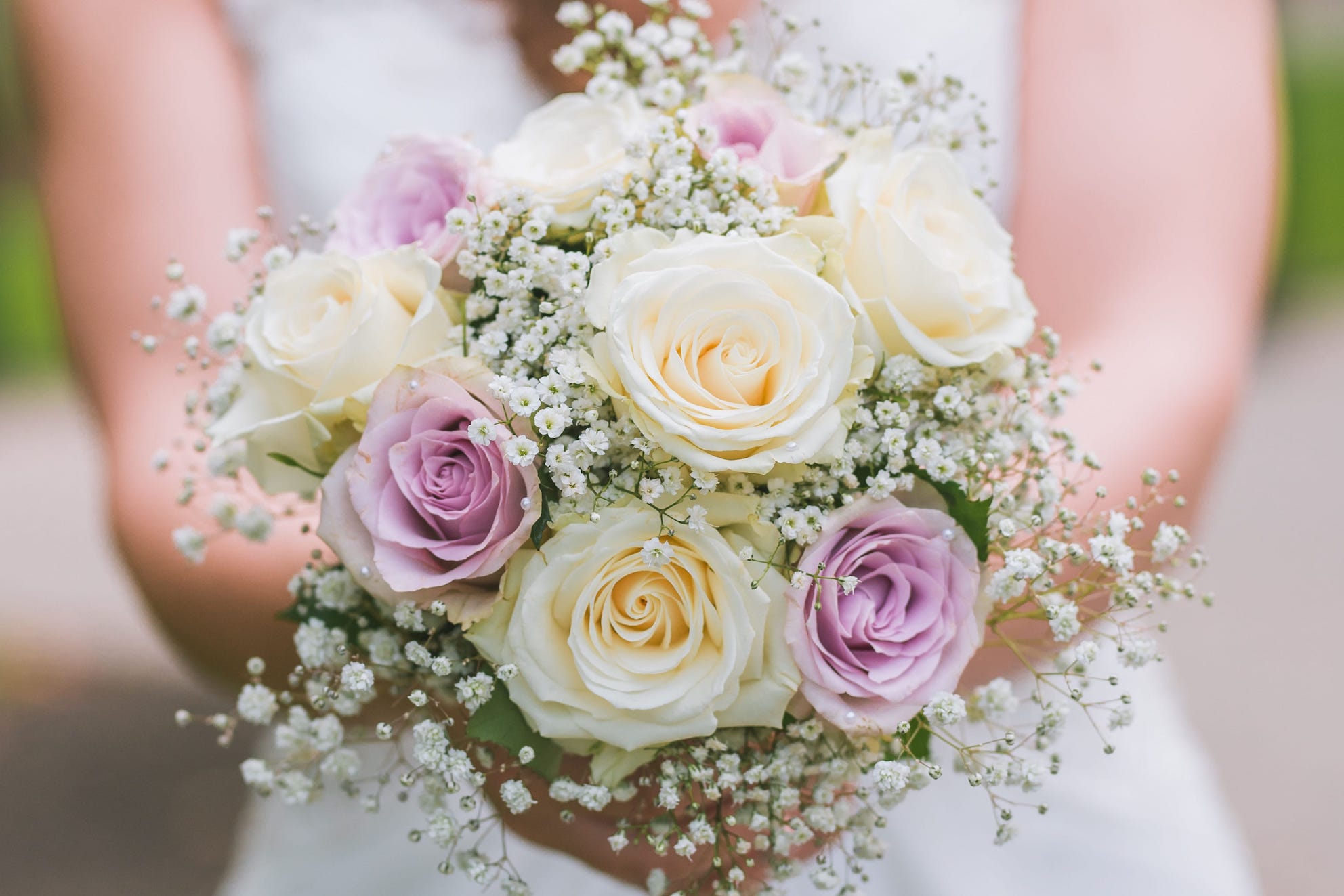 Bruidsboeket – paars met crème