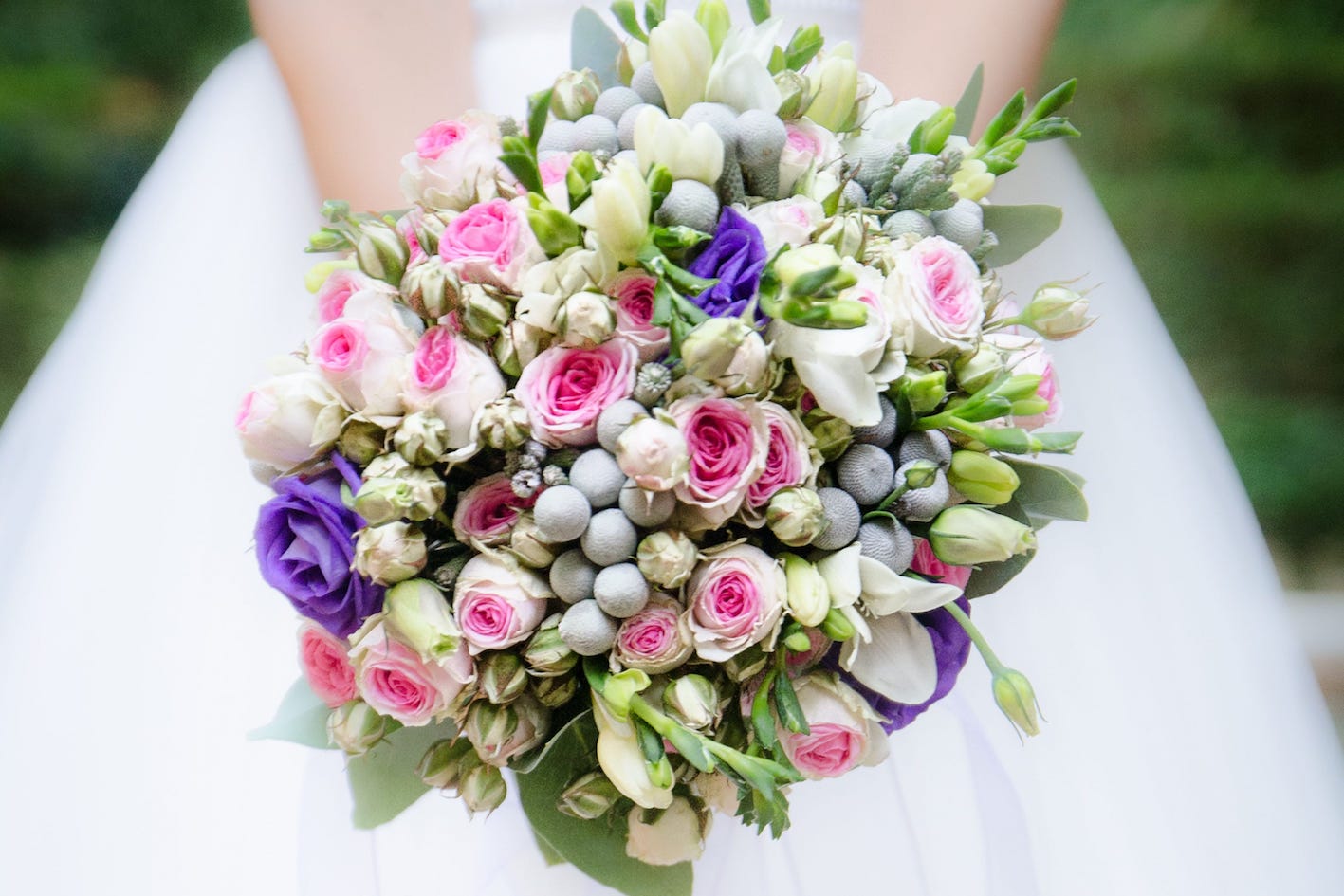 Bruidsboeket – roze, paars en groen